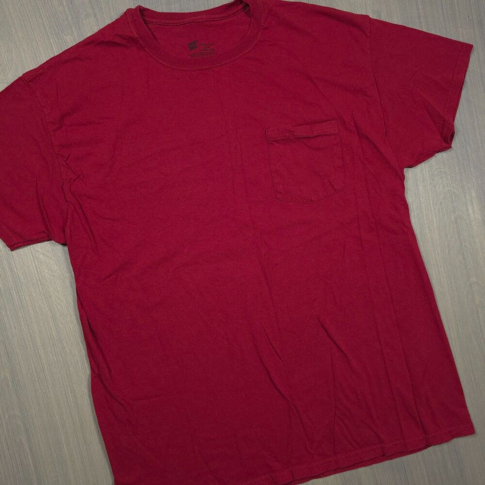 Vintage Hanes Maroon Crewneck Pocket T Shirt Size Large